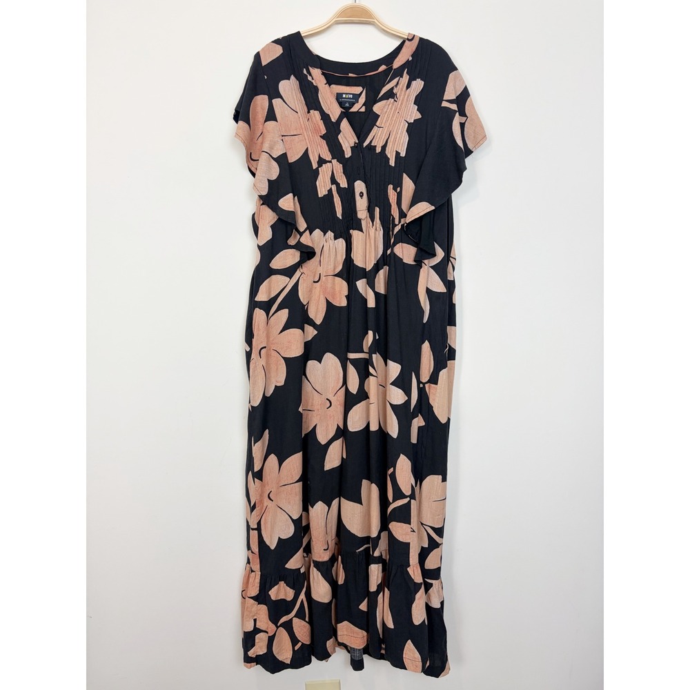 Anthropologie Maeve Cassandra Floral Maxi Dress Size 1X Black Peach Resort Boho - Picture 2 of 16